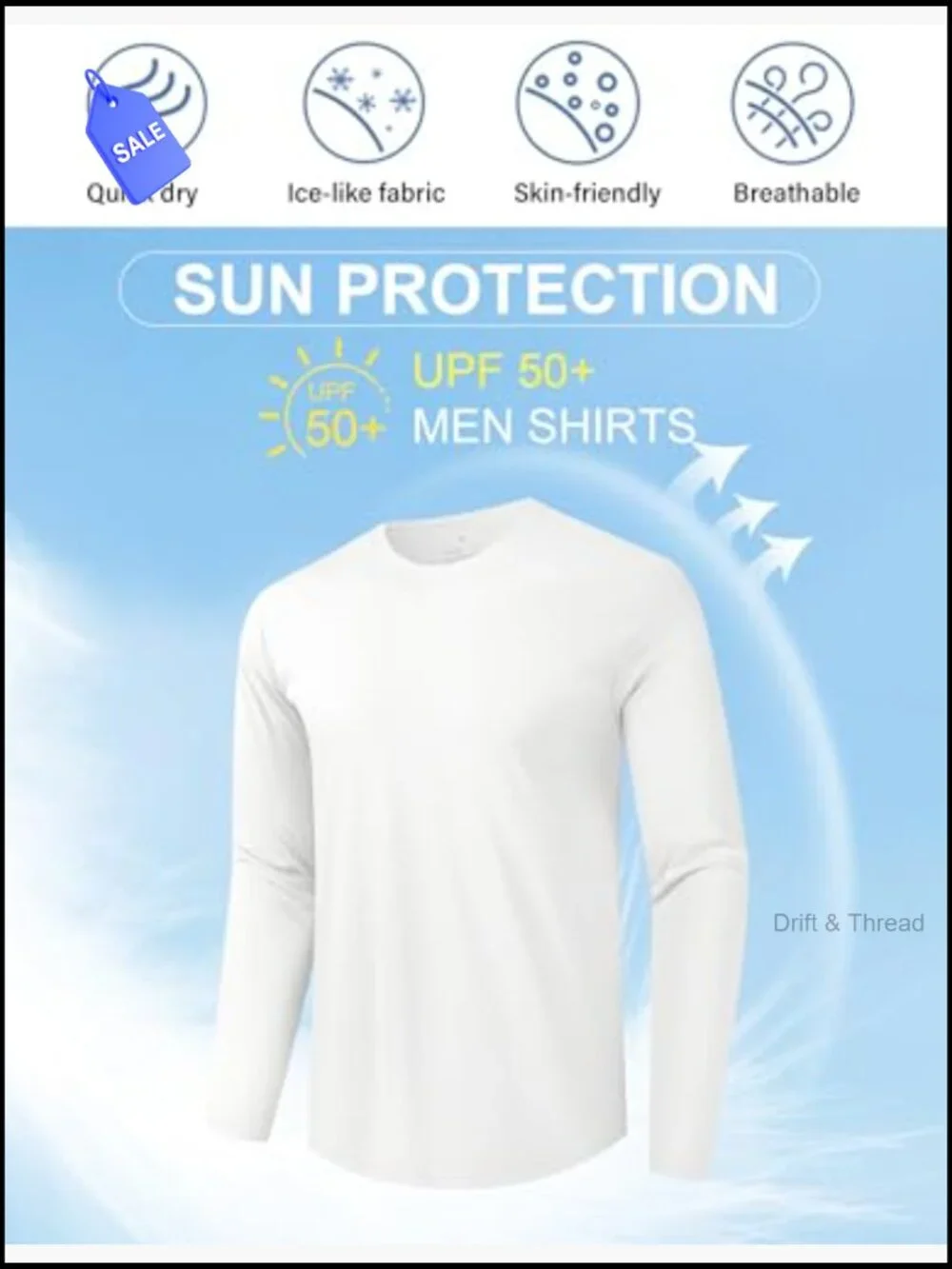 Men's Quick Dry Long Sleeve Shirts UPF 50+ Sun Protection Moisture Wicking SPF